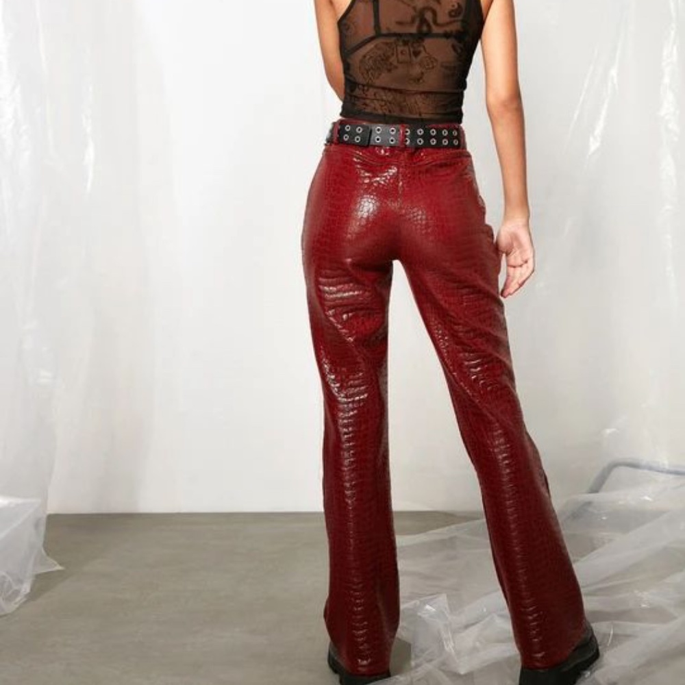 Motel Rocks Zoven Trouser Burgundy Croc PU